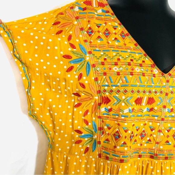 SAVANNA JANE Marigold Yellow Embroidered Polka Dot Babydoll Dress - Picture 3 of 10